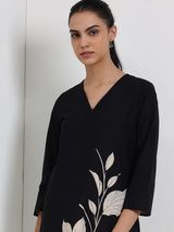 Cotton Floral Straight Kurta - Black