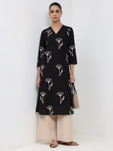 Cotton Floral Straight Kurta - Black