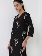 Cotton Floral Straight Kurta - Black