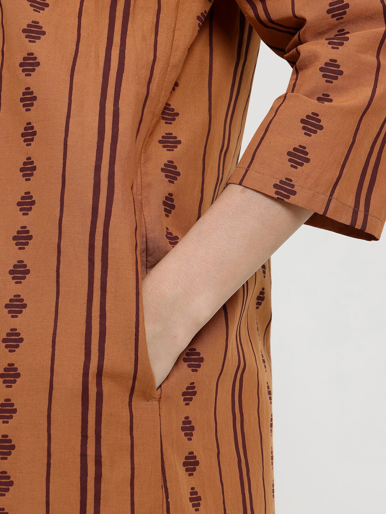 Cotton Striped Straight Kurta - Rust