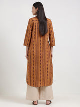 Cotton Striped Straight Kurta - Rust