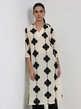 Cotton Floral Straight Kurta - White