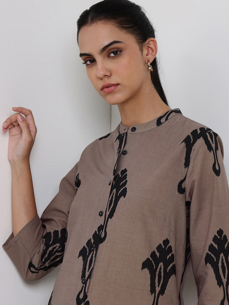 Cotton Ethnic Motif Flared Kurta - Grey