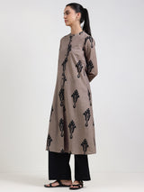 Cotton Ethnic Motif Flared Kurta - Grey