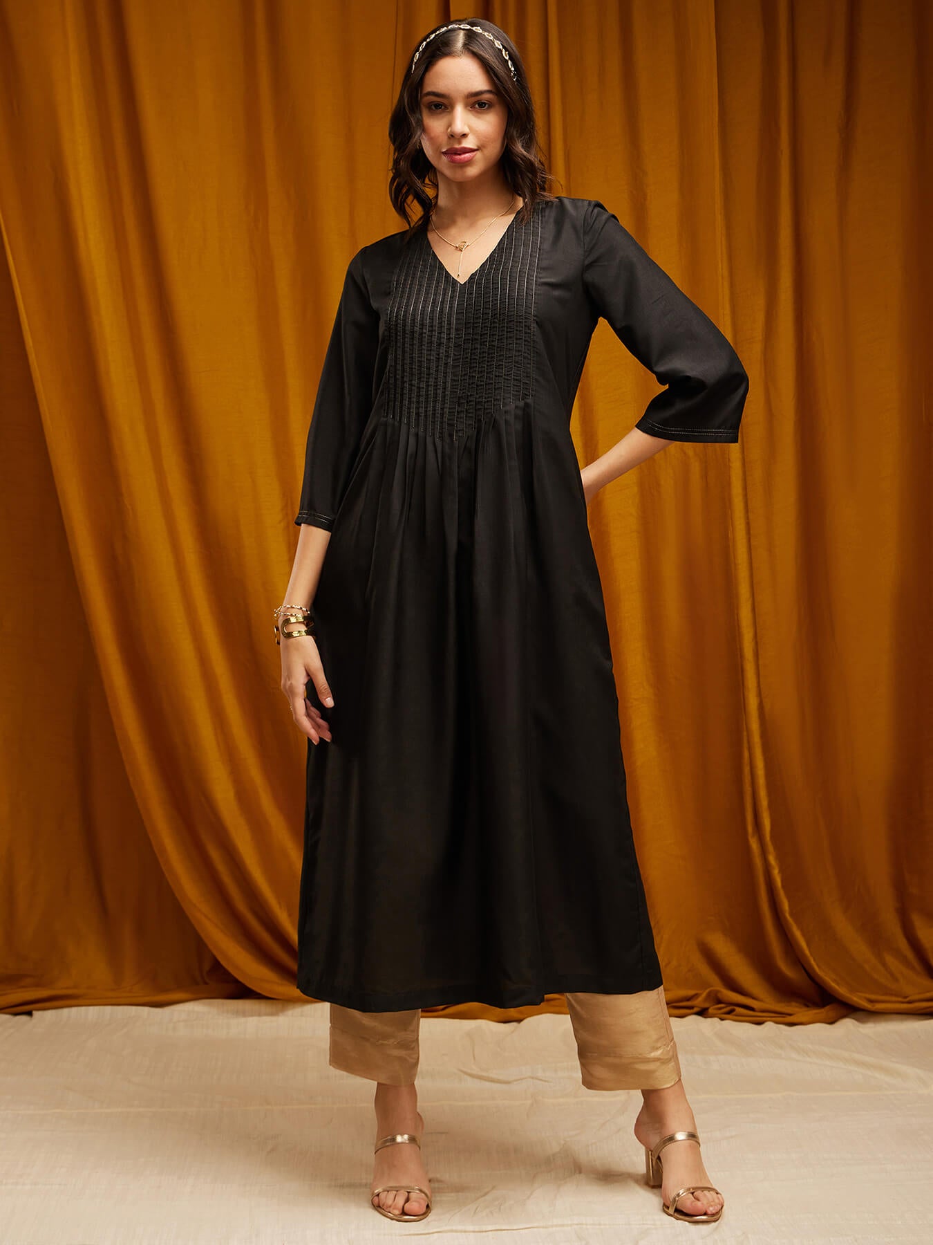 Muslin A-line Kurta - Black