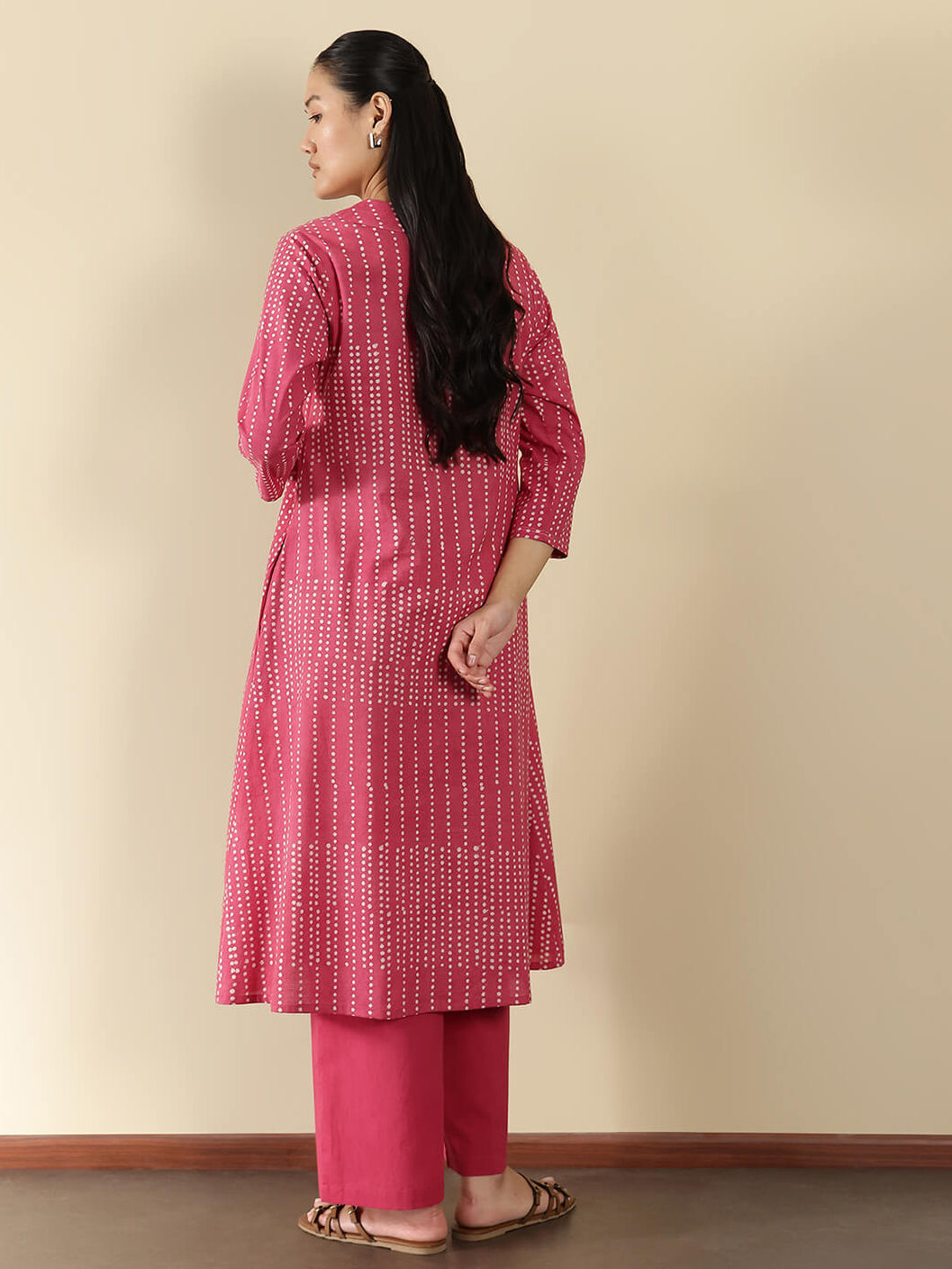 Cotton Dabu Polka A-Line Kurta Set - Pink
