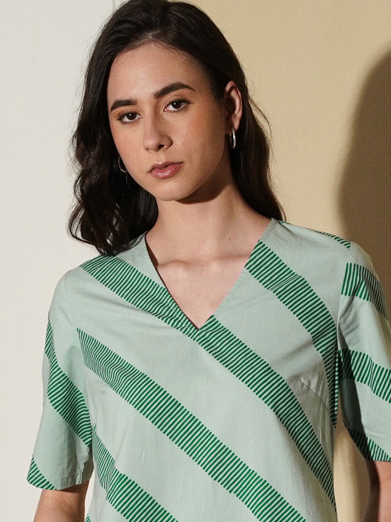 Cotton Striped Kurta Set - Green
