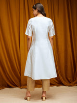 Raw Silk A-line Kurta Set - Off White