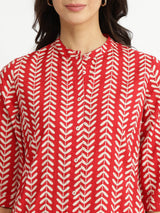 Cotton Striped A-Line Kurta - Red