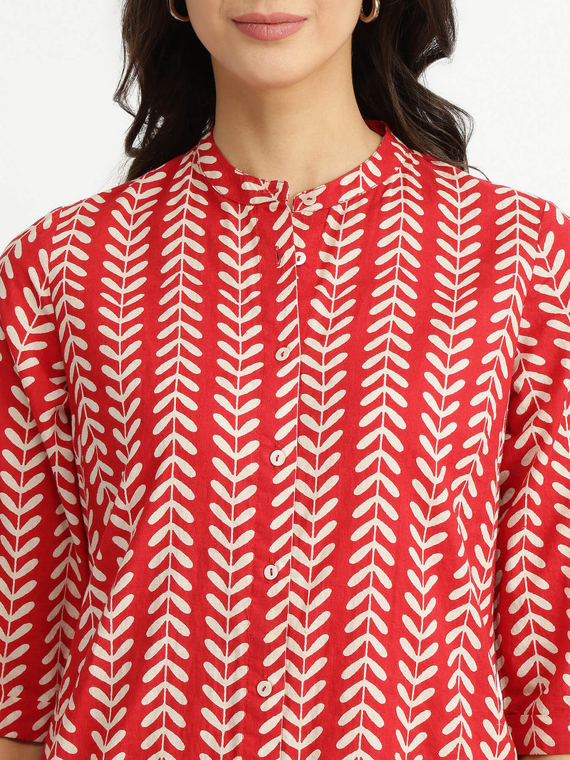 Cotton Striped A-Line Kurta - Red