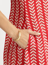 Cotton Striped A-Line Kurta - Red