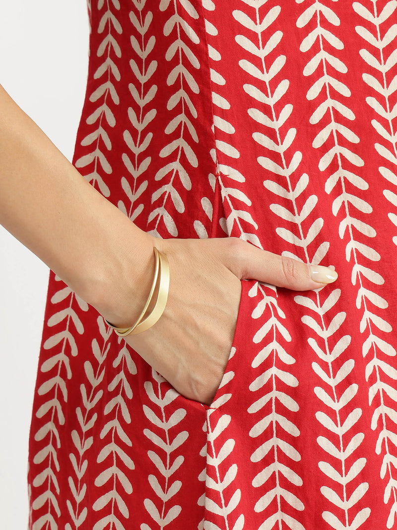 Cotton Striped A-Line Kurta - Red