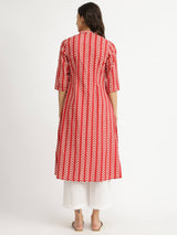 Cotton Striped A-Line Kurta - Red