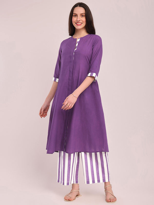 Cotton Solid Kurta - Purple