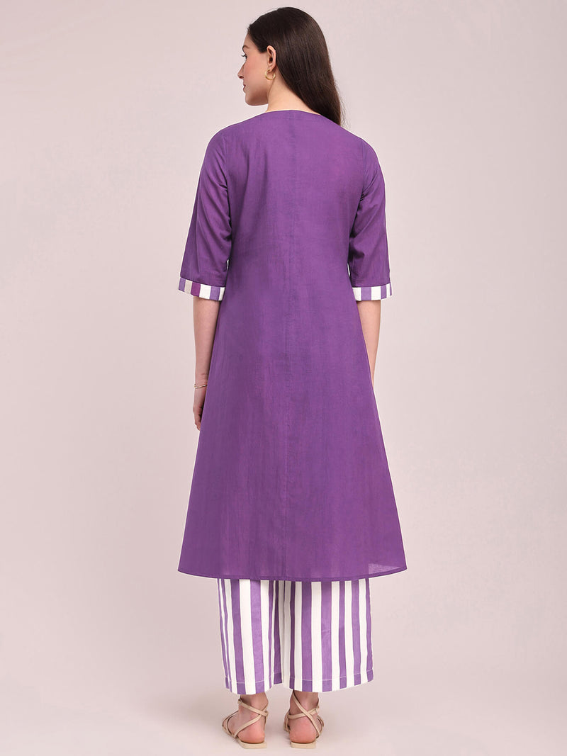 Cotton Solid Kurta - Purple