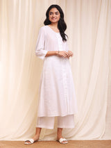 Cotton Lurex A Line Kurta - White