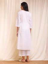 Cotton Lurex A Line Kurta - White