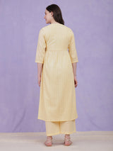 Cotton Jacquard Floral Kurta - Yellow