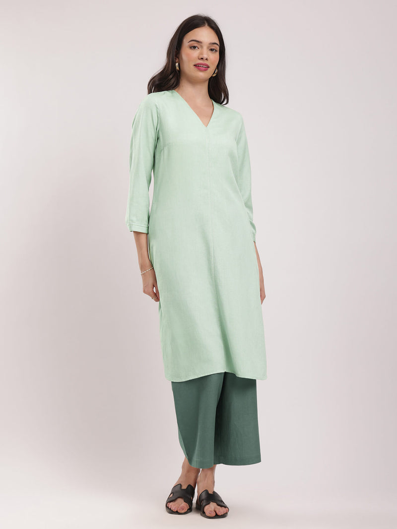 Colourblock Relaxed Kurta - Green