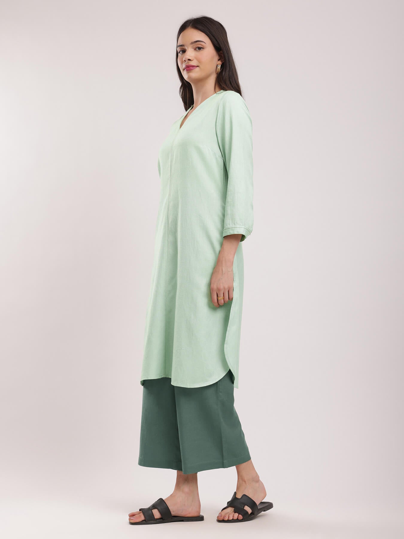 Colourblock Relaxed Kurta - Green