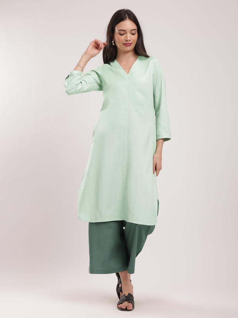 Colourblock Relaxed Kurta - Green