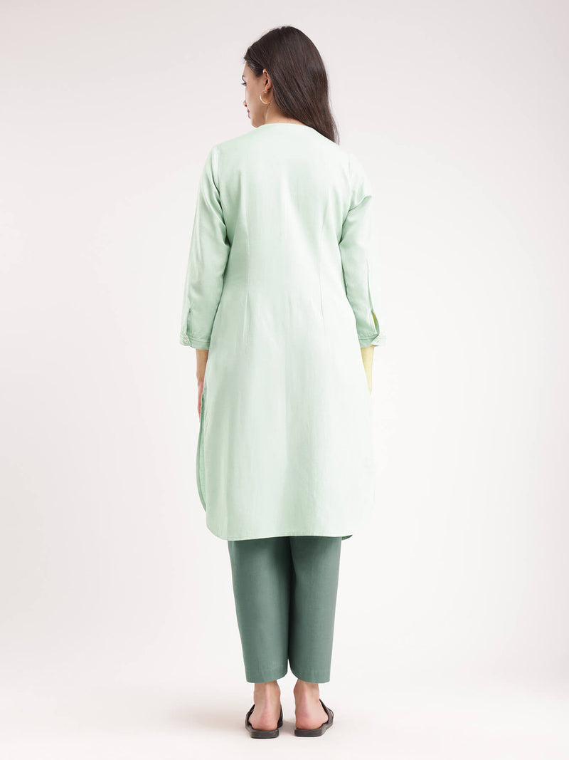 Colourblock Relaxed Kurta - Green