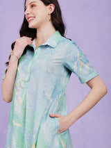 Cotton Cloud Print Kurta - Light Blue