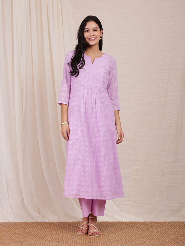 Cotton Jacquard Kurta - Purple