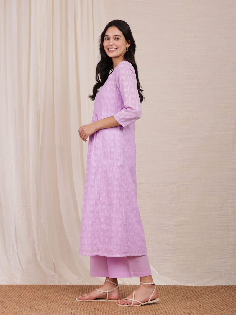 Cotton Jacquard Kurta - Purple