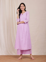 Cotton Jacquard Kurta - Purple