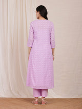 Cotton Jacquard Kurta - Purple