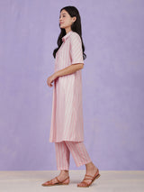 Cotton Lurex Striped Kurta - Pink