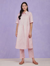 Cotton Lurex Striped Kurta - Pink