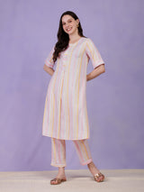 Cotton Striped Kurta - Pink & White