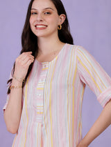 Cotton Striped Kurta - Pink & White