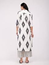 Cotton Geometric Print Kurta - White & Black