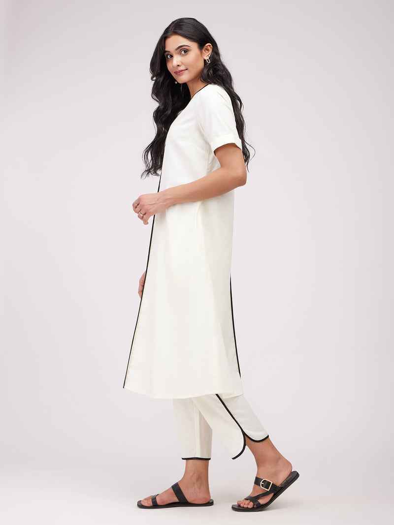 Cotton Solid A Line Kurta - White