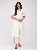 Cotton Solid A Line Kurta - White