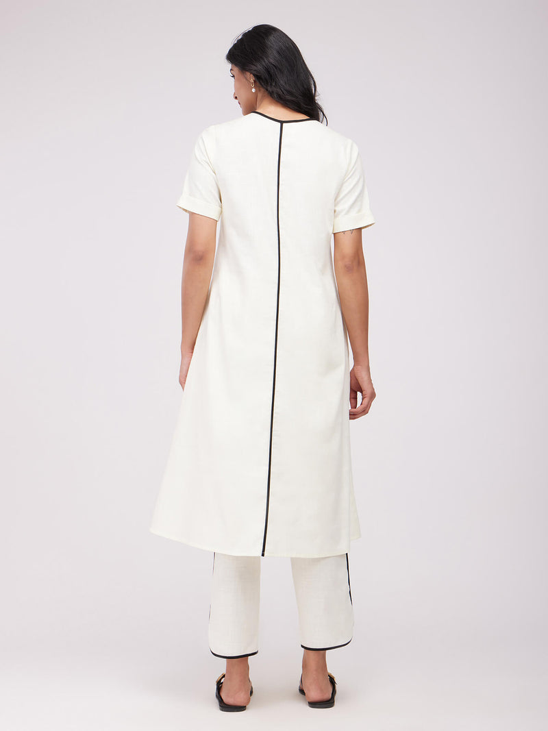 Cotton Solid A Line Kurta - White