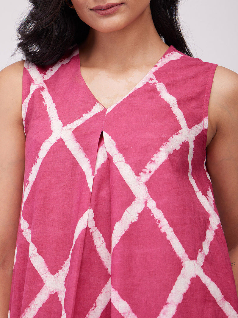 Cotton Dabu Geometric Kurta - Pink