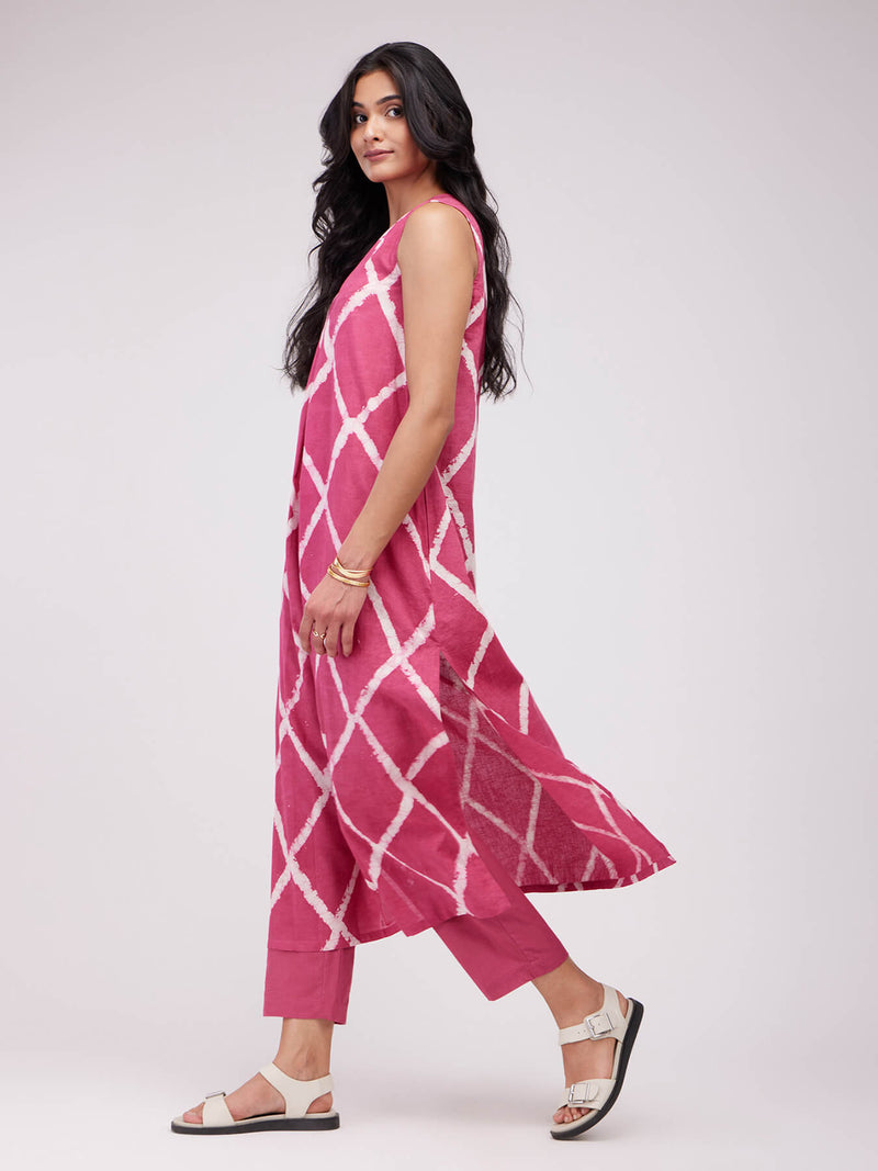 Cotton Dabu Geometric Kurta - Pink