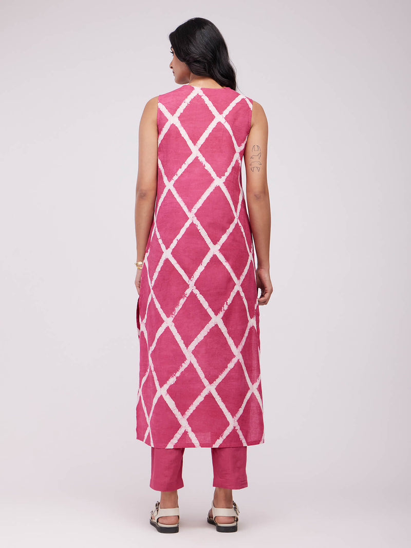 Cotton Dabu Geometric Kurta - Pink