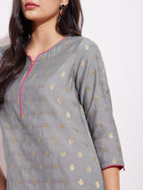 Chanderi Woven Design Kurta - Grey & Pink