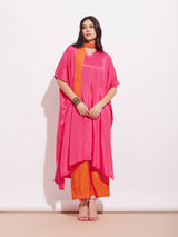 Viscose Kaftan Kurta with Sash - Pink