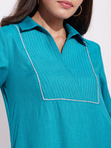 Cotton Solid Shirt Kurta - Blue