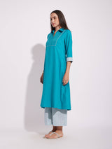 Cotton Solid Shirt Kurta - Blue