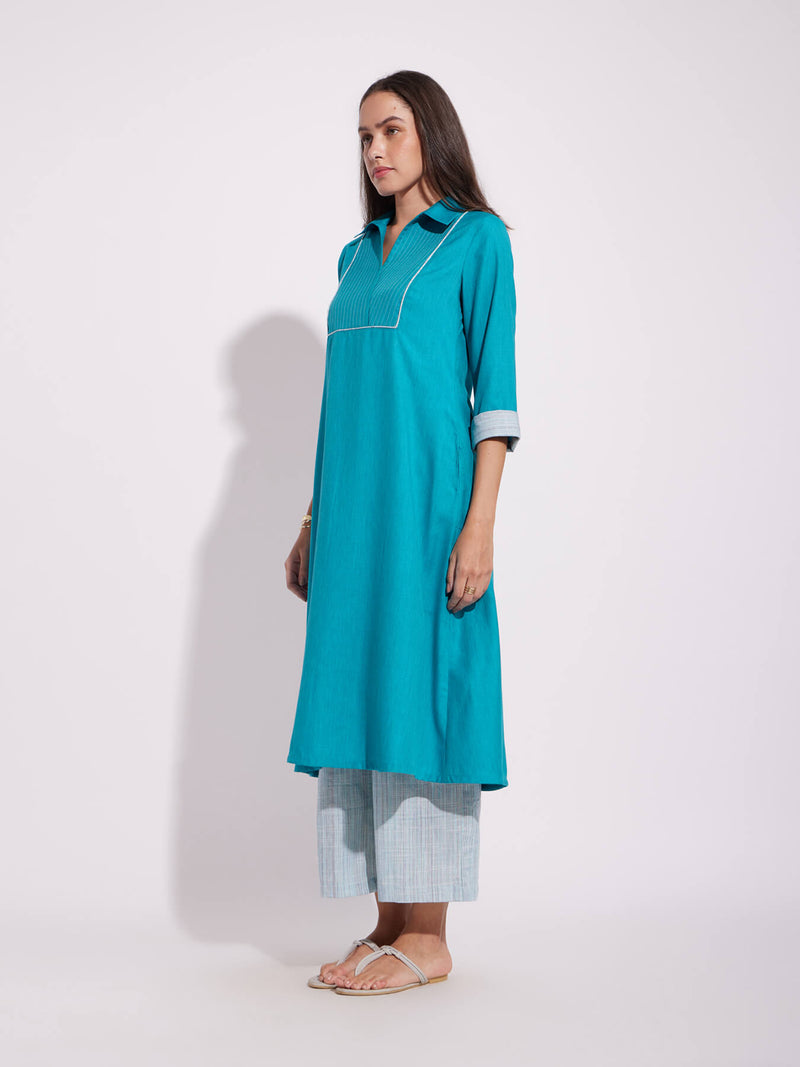 Cotton Solid Shirt Kurta - Blue