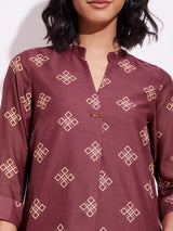 Chanderi Geometric Print Kurta - Burgundy