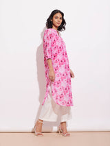 Chanderi Floral Kurta - Pink