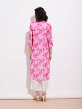 Chanderi Floral Kurta - Pink